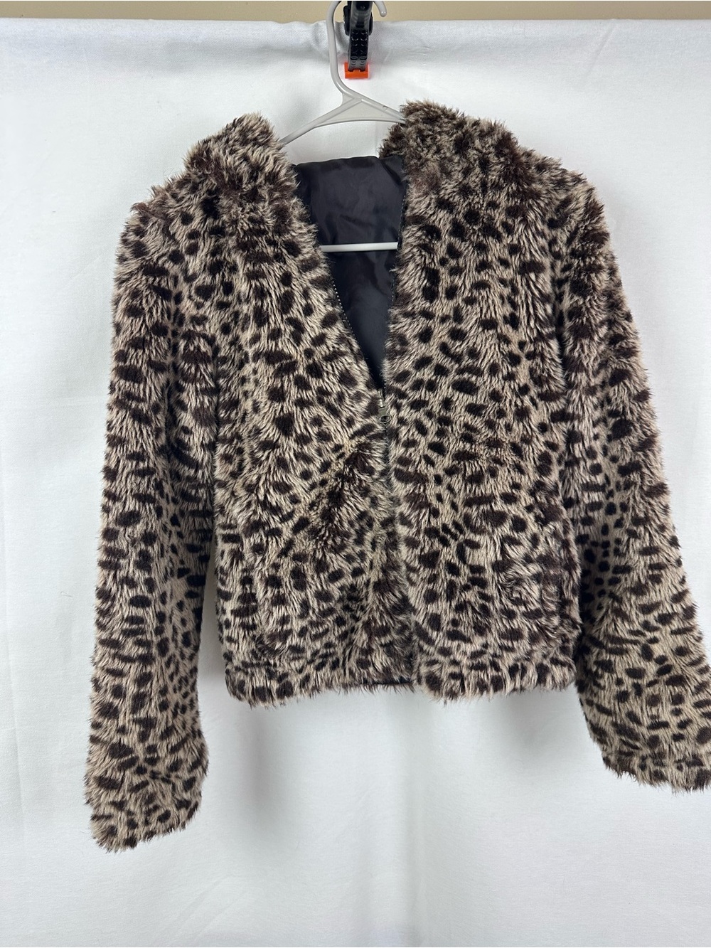 OP Leopard-Print Teddy Jacket in Taupe and Black